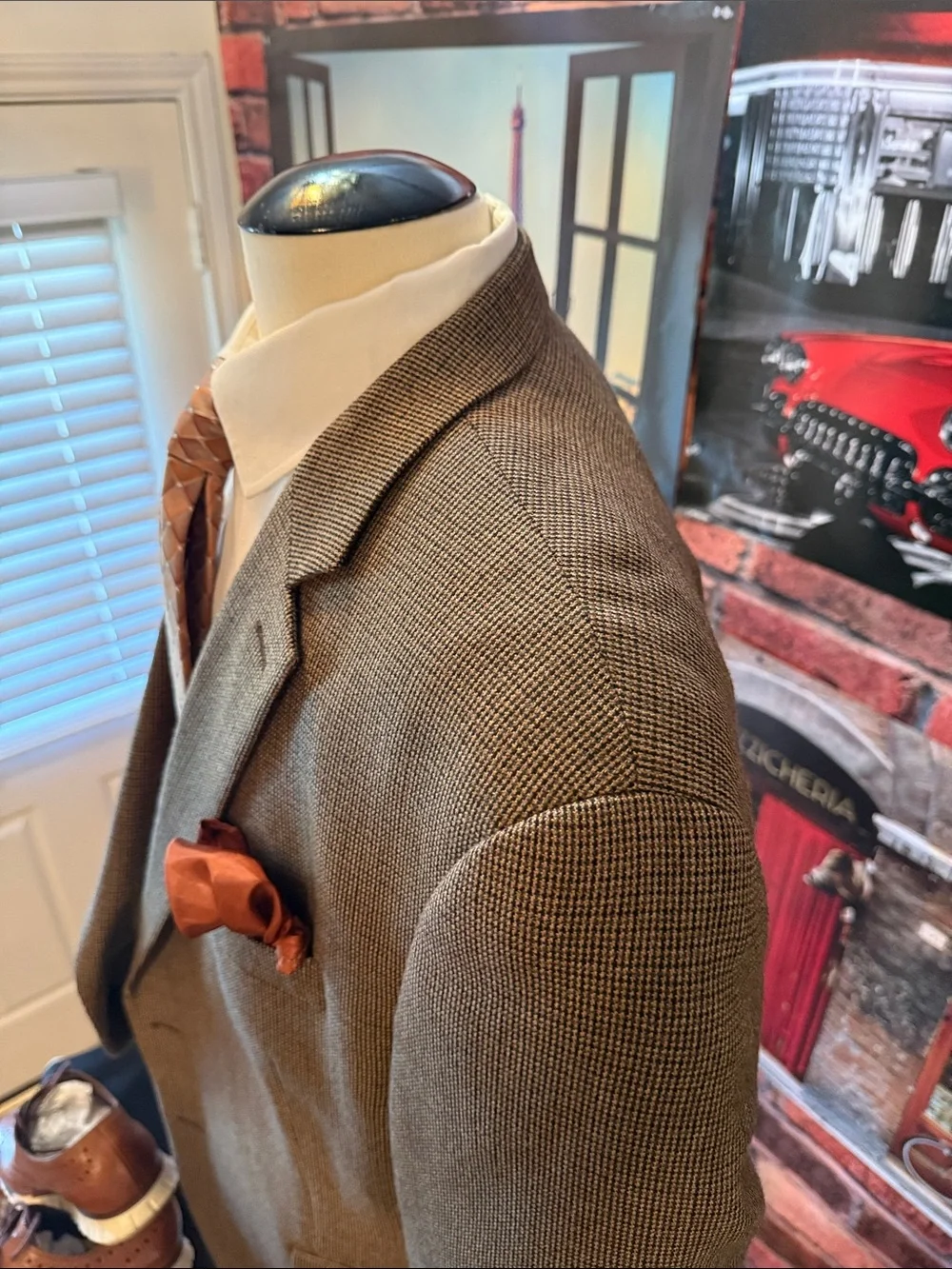 Chaps Brown Houndstooth Sport Coat with Brown Satin Lining